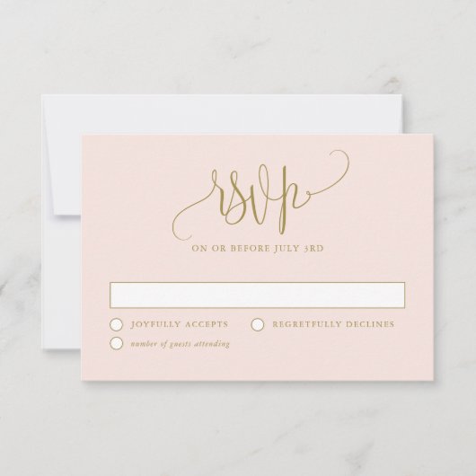 書かわいらし字の赤面と金ゴールド結婚の 出欠カード (正面)