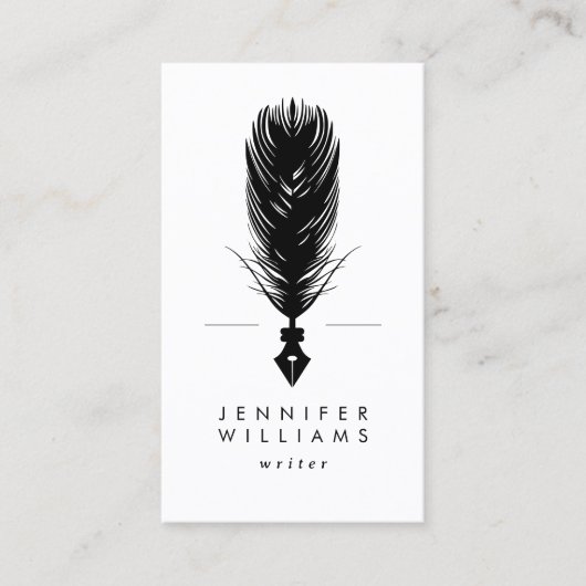 書きモダン込みミニマル作家クイル羽根ペン 名刺 (正面)