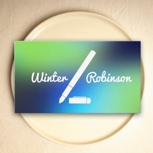 書きモダン込み型ホログラフィックブルーグリーンターコイズ 名刺