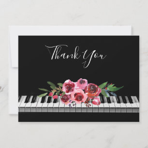 書き感謝していピアノ赤いバラの花束 サンキューカード