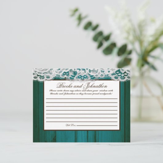 書き込み可能なアドバイスカードの散在ティール(緑がかった色)ウッドレース アドバイスカード (スタンド正面)