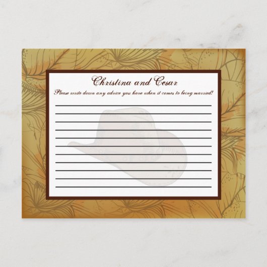 書き込み可能なアドバイスカードウェスタン女性のカーボーイハット/ブーツブロ アドバイスカード (正面)