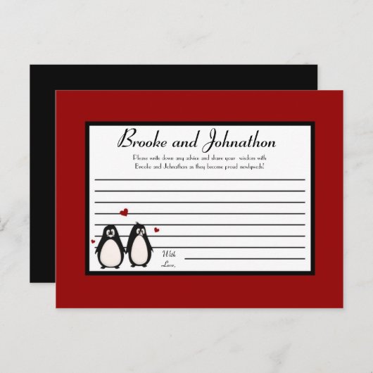 書き込み可能なアドバイスカードペンギン愛カップルのメイト アドバイスカード (正面/裏面)