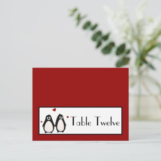 書き込み可能な座席表ペンギン愛カップルのメイト ポストカード (スタンド正面)