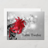 書き込み可能な座席表レッドオンシルバーマスカレード ポストカード (正面/裏面)