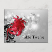 書き込み可能な座席表レッドオンシルバーマスカレード ポストカード (正面)