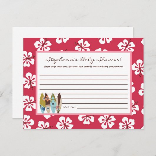 書き込み可能アドバイスカードピンクハワイアンルアウ(ハワイ式宴会)トロピカル アドバイスカード (正面/裏面)