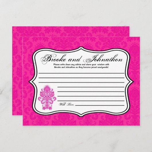 書き込み可能アドバイスカードホットピンクダマスクレースプリント アドバイスカード (正面/裏面)