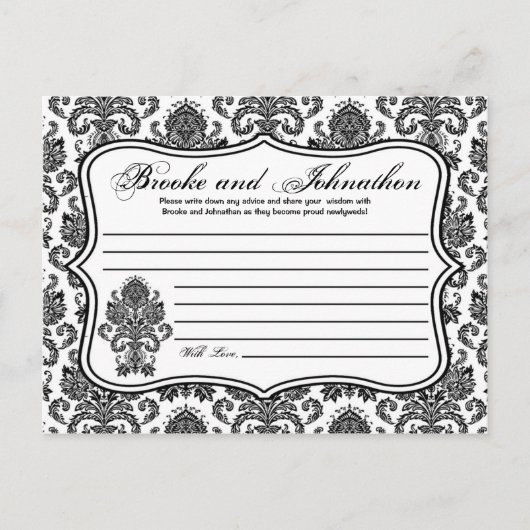 書き込み可能アドバイスカード白黒ダマスクレースプリント アドバイスカード (正面)