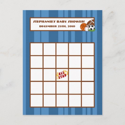 書き込み可能ビンゴカードすべて星ブルー インビテーションポストカード (正面)