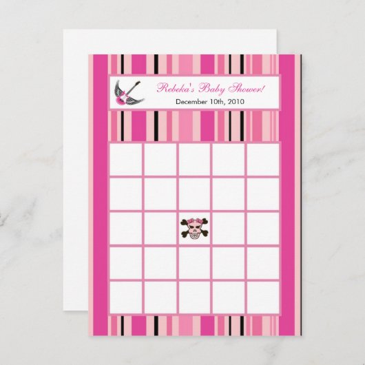 書き込み可能ビンゴカードガールピンクパンロックギター インビテーションポストカード (正面/裏面)