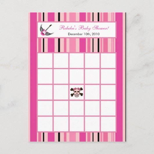 書き込み可能ビンゴカードガールピンクパンロックギター インビテーションポストカード (正面)