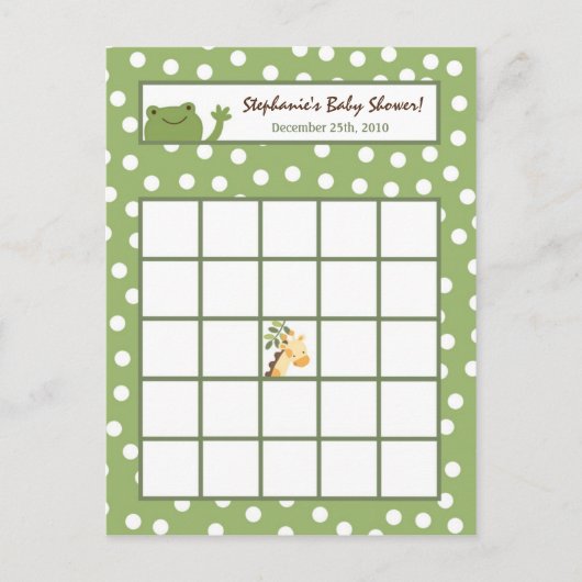 書き込み可能ビンゴカードサファリジャングル動物グリーン インビテーションポストカード (正面)