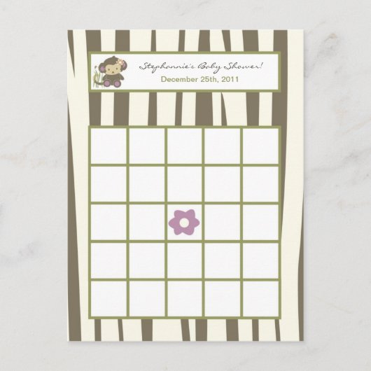 書き込み可能ビンゴカードジャカナ少女ジャングル動物園の動物 インビテーションポストカード (正面)