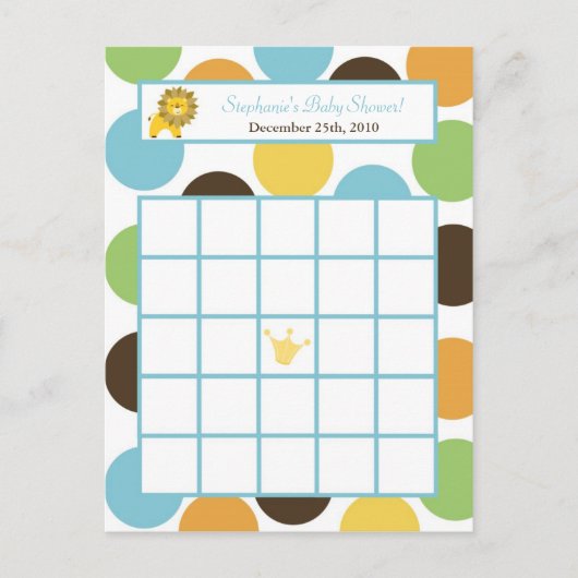 書き込み可能ビンゴカードジャングルキングライオンサファリ動物園 インビテーションポストカード (正面)