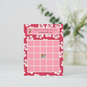 書き込み可能ビンゴカードピンクハワイアンルアウ(ハワイ式宴会)トロピカル インビテーションポストカード (スタンド正面)