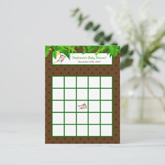 書き込み可能ビンゴカードモンキースイングジャングルサファリ動物園 インビテーションポストカード (スタンド正面)