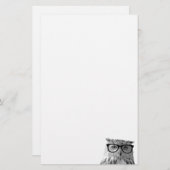 書くことのためのガラスの文房具の紙を持つかわいいフクロウ 便箋 (正面/裏面)