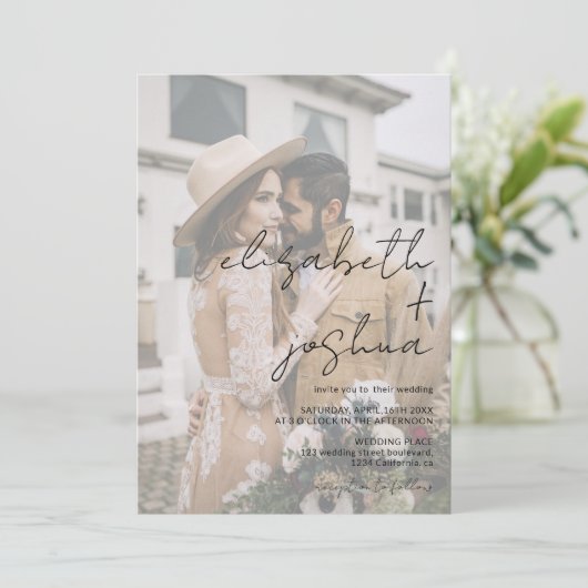 書の名前を白い4写真すべて結婚の 招待状 (スタンド正面)