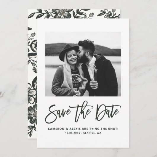 書はっきりしたモダン書フローラ写真 セーブザデート (正面/裏面)