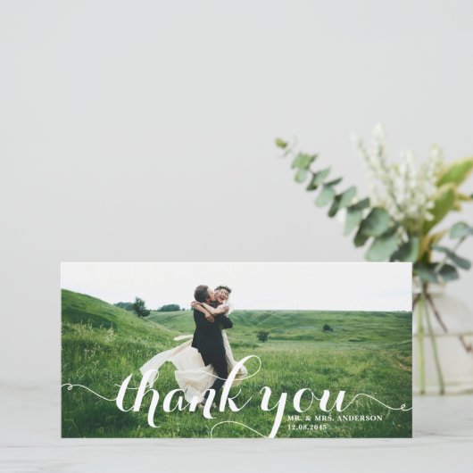 書はっきりしたモダン書ホト結婚写真 サンキューカード (スタンド正面)