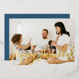 書はっきりしたモダン書Happy Hanukkah写真 箔シーズンカード
