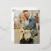 書はっきりしたモダン跡の写真の保存日付 箔招待状ポストカード (正面/裏面)