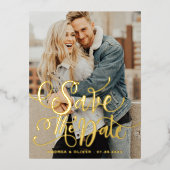 書はっきりしたモダン跡の写真の保存日付 箔招待状ポストカード (正面)