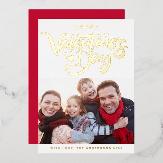 書はっきりしたモダン跡フォトバレンタインデー金ゴールド 箔シーズンカード (正面/裏面)