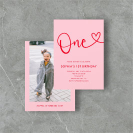 書よくはしゃぐ道ハートピンクレッド第1誕生日 招待状