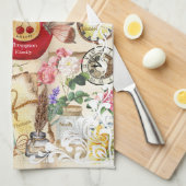 書アンティークイラスト キッチンタオル (四つ折り)