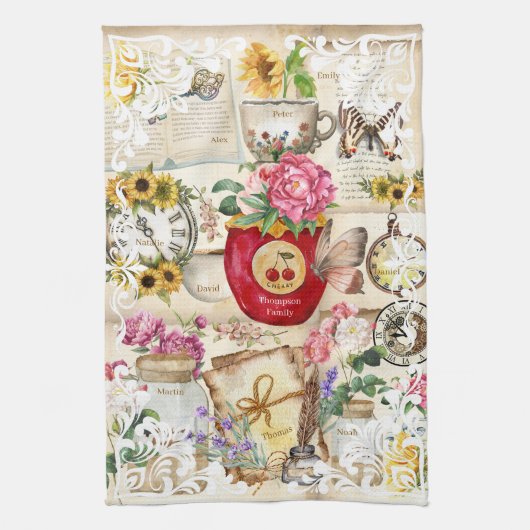 書アンティークイラスト キッチンタオル (縦)