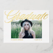 書エレガントはっきりした道写真卒業金ゴールド 箔招待状 (正面)