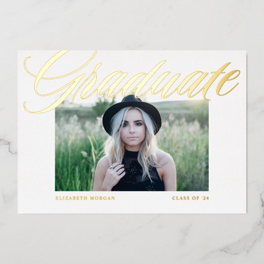 書エレガントはっきりした道写真卒業金ゴールド 箔招待状 (正面)