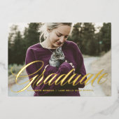 書エレガントはっきりした道写真卒業金ゴールド 箔招待状 (正面)