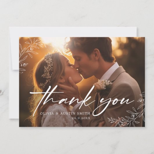 書エレガントカスタム写真結婚の サンキューカード (正面)