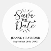 書エレガントスタイリッシュ式の結婚式の日付の保存 ラウンドシール (正面)