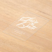 書エレガントスタイリッシュ式の結婚式の日付を保存 アクリル招待状 (レイダウン)