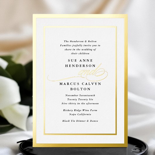 書エレガントフォーマル書金ゴールド結婚枠 箔招待状