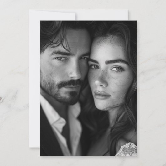 書エレガントフォーマル跡ブラック写真結婚の写真 セーブザデート (裏面)