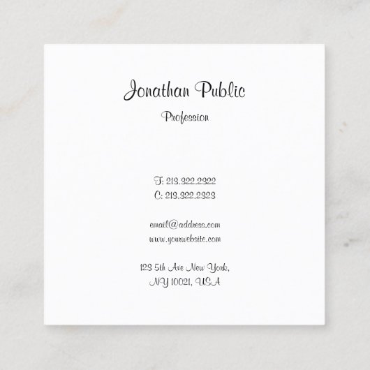 書エレガントモダンき込み済みスクリプト名テンプレート スクエア名刺 (裏面)