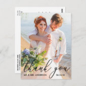 書エレガントモダンの写結婚真ありがとう ポストカード (正面/裏面)