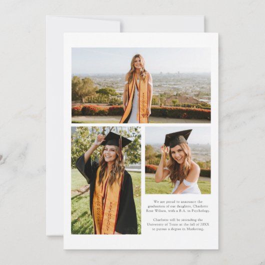 書エレガントモダン字の台本写真の卒業 案内状 (裏面)