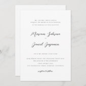 書エレガントモダン字の白結婚文字 招待状 (正面/裏面)