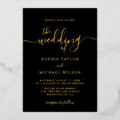 書エレガントモダン字ブラック&金ゴールド結婚ズ 箔招待状 (正面)