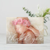 書エレガントモダン字新生児写真 サンキューカード (スタンド正面)