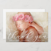 書エレガントモダン字新生児写真 サンキューカード (正面/裏面)