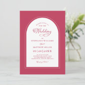 書エレガントモダン書のマゼンダ結婚レッド 招待状 (スタンド正面)