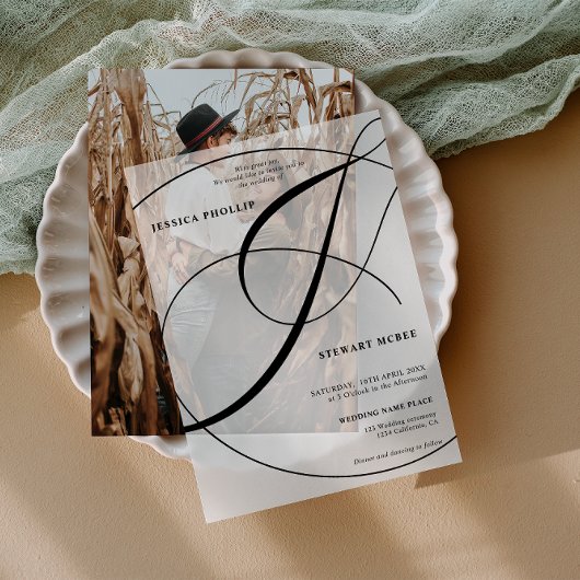 書エレガントモダン書アンパサンド結婚シック ベラム紙招待状