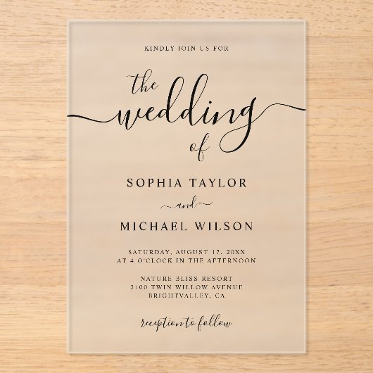 書エレガントモダン書ブラック&ホワイト結婚ズ アクリル招待状 (正面)